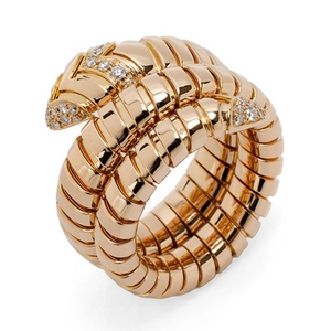 二手真品宝格丽蛇头手饰18k玫瑰金镶嵌钻石蛇骨灵蛇戒指女m号指环