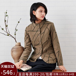 qtu原创棉麻女装春秋复古立领亚麻西装外套女百搭麻料西服w1867