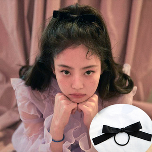 jennie同款金珍妮韩国可爱少女百搭高马尾黑色蝴蝶结发圈头绳皮筋