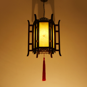 现代中式羊皮餐厅吊灯仿古实木灯具古典寺庙茶楼火锅饭店装修吊灯