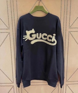 猪猪奢侈品代购 21早秋 gucci 古奇 字母 水钻猫咪卫衣代购