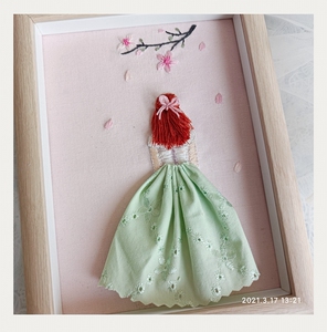 赏樱花女孩手工刺绣diy材料包立体绣背影绣摆件非苏绣套件初学