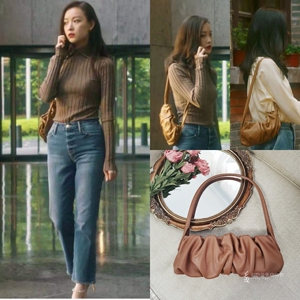 好质感推荐欧美小众流金岁月朱锁锁倪妮同款纯皮褶皱法棍腋下包