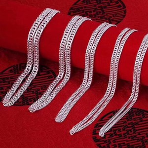 足银s999纯银项链男士白银男款马鞭链实心扁平链饰品粗送男友霸气