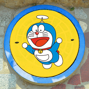 井盖涂鸦卡通图案儿童画画镂空模板圆形窨球消防 diy手绘小区彩绘