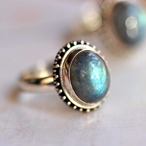 秘银觅饰 印度手工925纯银镶嵌天然月光拉长石复古宫廷戒指蓝光女