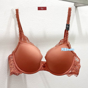泰国bsc文胸女 橘红色 蕾丝花边 有钢圈 插垫 无痕聚拢 固定肩带