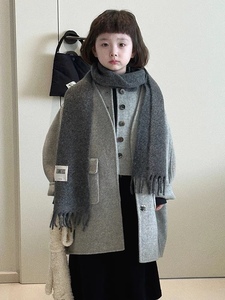 儿童双面羊绒羊毛外套中大童韩版洋气马甲大衣套装冬装新款女童潮