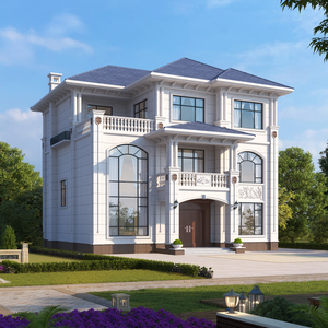 3197简欧风格三开间三层别墅设计图纸带露台带复式挑空客厅