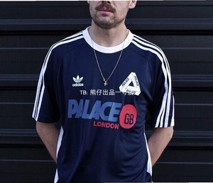 英國代購 Palace X adidas聯名深蓝 三角 運動衫品牌logo短袖tee