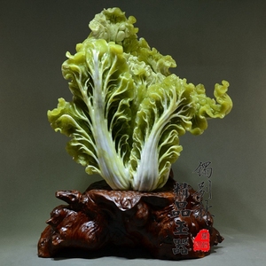 天然玉石摆件客厅玉器岫玉手工雕刻大绿白菜工艺礼品镇宅福聚百财