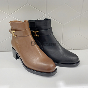 百丽2021冬款女鞋牛皮粗跟短靴国内专柜正品代购 3xf40 3xf40dd1