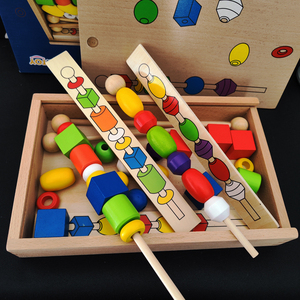 三体六色大木珠 错控串珠 木棍串珠东方爱婴四色珠棒蒙氏感官教具