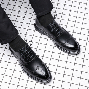 人付款天猫黑色皮鞋男春秋商务正装休闲厚底轻便低帮系带软底年轻男士