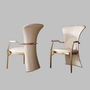 轻奢高级茶桌皮椅子创意不锈钢主人椅现代简约书桌办公椅家用茶椅