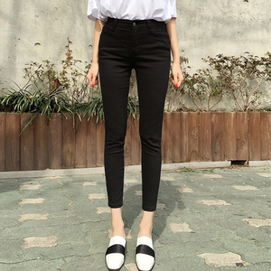 加绒黑色牛仔裤女2024年春季新款高腰显瘦修身紧身铅笔九分小脚裤