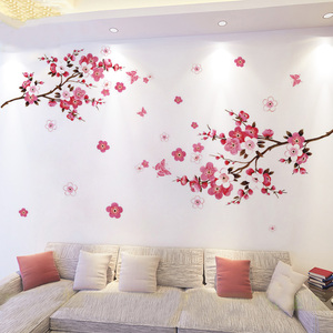 卧室客厅客厅背景墙纸自粘教室布置装饰贴画中国风桃花画纸墙贴纸