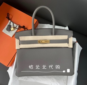 正品代购爱马仕hermes  女包birkin30 锡器灰8F金扣U刻togo 现货Q