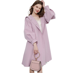 粉紫色斗篷型气质风衣女2023新款甜美垂感连帽小众高级感春秋外套