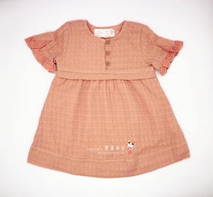 外贸z家女童宝宝 豆粉色荷叶边喇叭袖短袖连衣裙 公主裙 纯棉