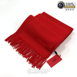国内现货正品英国制造高端红标HUGO BOSS 新款正红色羊毛男女围巾