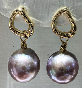 S925银针 天然淡水珍珠紫色巴洛克异性珠炫彩时尚珍珠耳坠耳钉