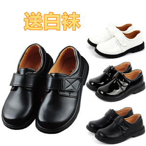 男童黑色皮鞋韩版儿童白色休闲鞋舞台主持鞋西装礼服学生表演出鞋