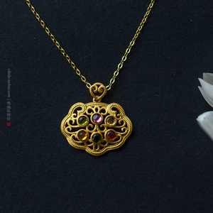 故宫国潮 如意 平安锁【s925银】 镶嵌天然碧玺 纯银宝石 项链