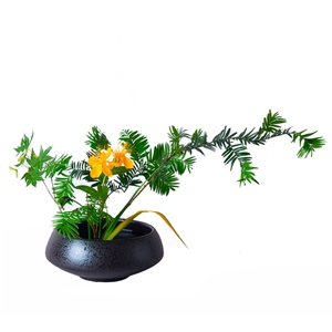 小原流日式插花器中式禅意剑山花道花器碗盘花盆复古陶瓷器皿摆件