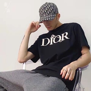 dior/迪奥 22春夏新款 别针刺绣休闲logo宽松圆领短袖男女同款t恤