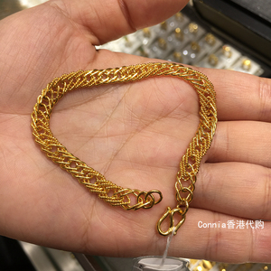 香港周大福代购女士简约时尚足金手链牛仔链婚嫁黄金首饰手镯手环