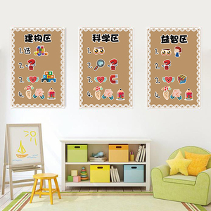 幼儿园区角标识进区规则墙贴益智区建构区音乐区装饰海报自粘画