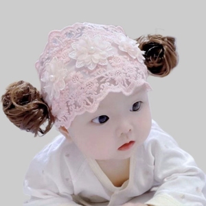 宝宝宽发带女宝宝婴儿童头带可爱假发花朵发饰公主蕾丝护囟门帽夏