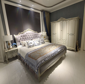 欧式美式古典别墅全实木家具蒂芙尼蓝fb 23床1.8米床头柜四门衣柜