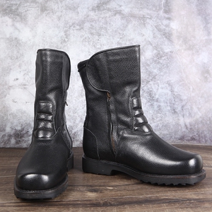 正品02冬飞行靴 冬季羊毛飞行员皮靴高筒摩托骑行骑士靴保暖棉靴