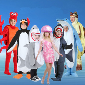 动物服装儿童海豚鲨鱼企鹅螃蟹衣服海底世界海洋总动员成人表演服