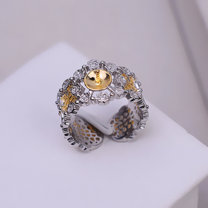 S925银开口复古欧美宫廷豪华分色戒指活口指环7-10珍珠配件托5185