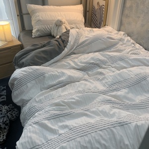 ins灰色简约床上四件套小泡泡条纹1.5m1.8米被套宿舍床单人三件套
