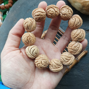 3cm野生密纹龙纹桃核手链念珠佛珠手串密度高转平安