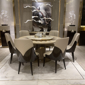 意大利轻奢宾利实木烤漆圆餐桌6椅组合高端奢华别墅大户型设计师