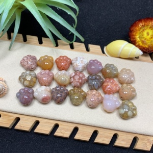 永生花珊瑚玉 印尼菊花石 果冻体可爱猫爪通孔手串 锁骨diy吊坠