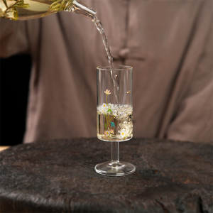 小雏菊猴魁绿茶杯高鹏硅玻璃杯高脚直身香槟杯创意个性杯子茶具