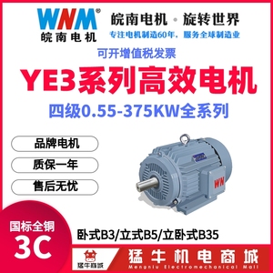 安徽皖南YE3高效三相电动机0.55/4/7.5/11-375KW千瓦四级全系包邮