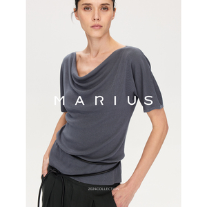 MARIUS | 精品兰精天丝進口奢贵醋酸荡领针织背心短袖T恤上衣