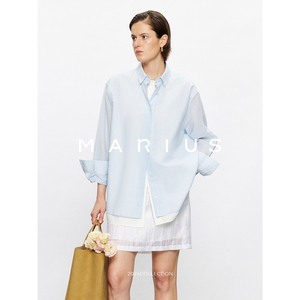 MARIUS | “和纸衬衫“传统手工轻薄叠穿假两件条纹衬衫上衣高端