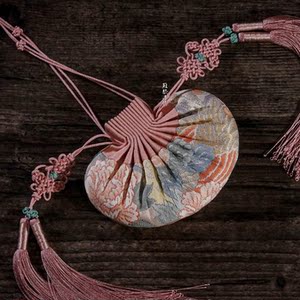 粉色系西阵织牡丹荷包 明缀正绢织手工荷包 手工绳结配彩金回笼须