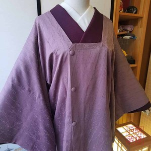 大姐 日本中古正装和服外套 正绢烟灰紫柳条柳枝织绣提花道行