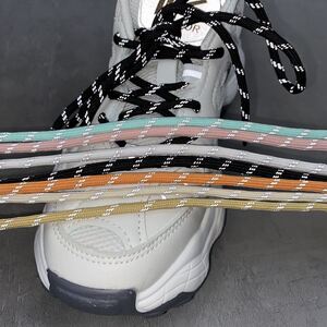 适配巴黎世家鞋带圆形鞋带圆绳老爹鞋绳条纹复古米黄黑白半圆反光