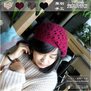 冬款女手工帽镂空贝雷宽松堆帽土豆夫人原创【貂绒小梅花贝雷帽】