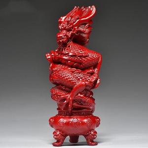 红色木雕十二生肖龙摆件新中式盘龙家居客厅办公桌面装饰工艺礼品